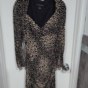 Anne Klein Long Sleeve Black and Cream Dress